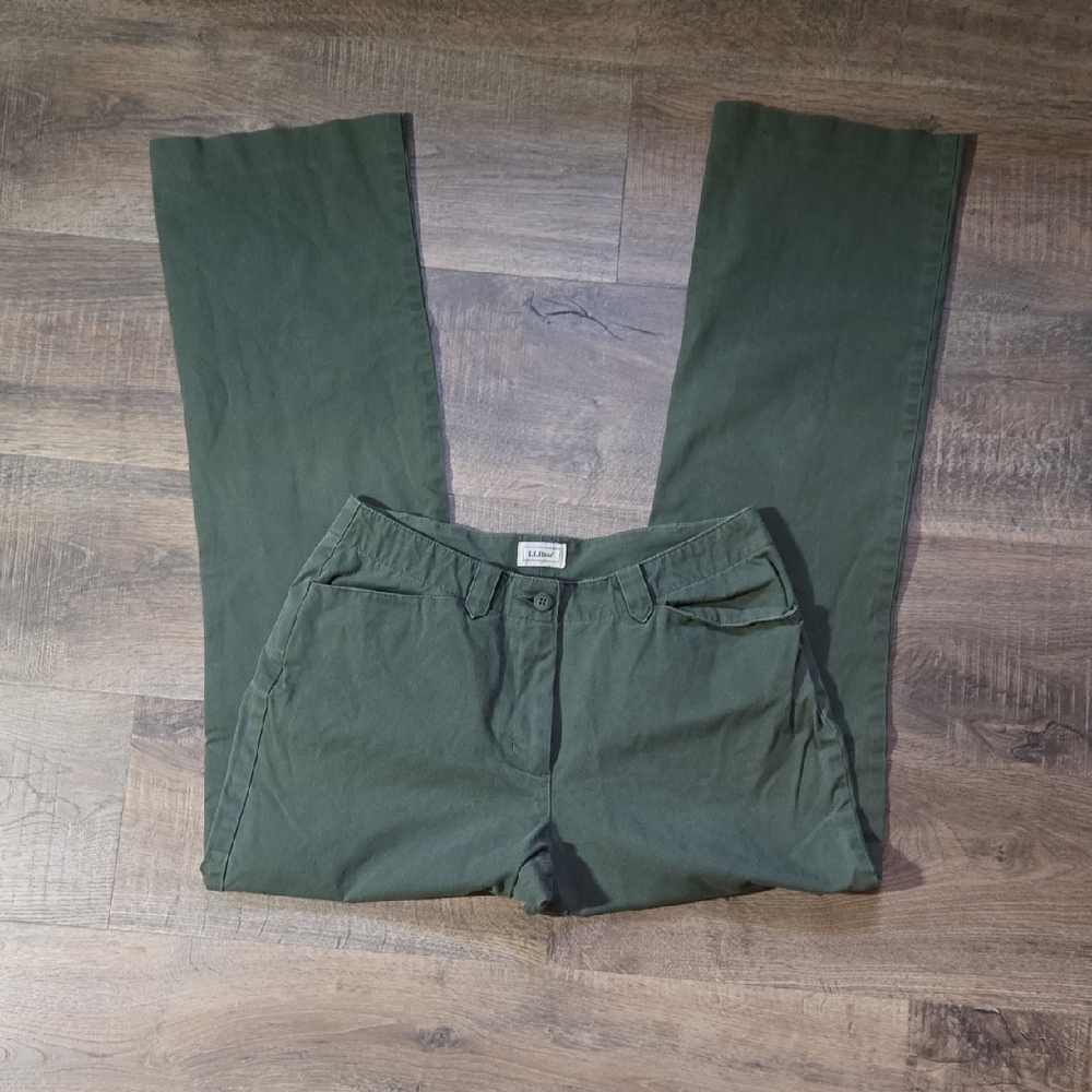 Womens LL Bean Olive Green Straight-Leg Pants Size 8